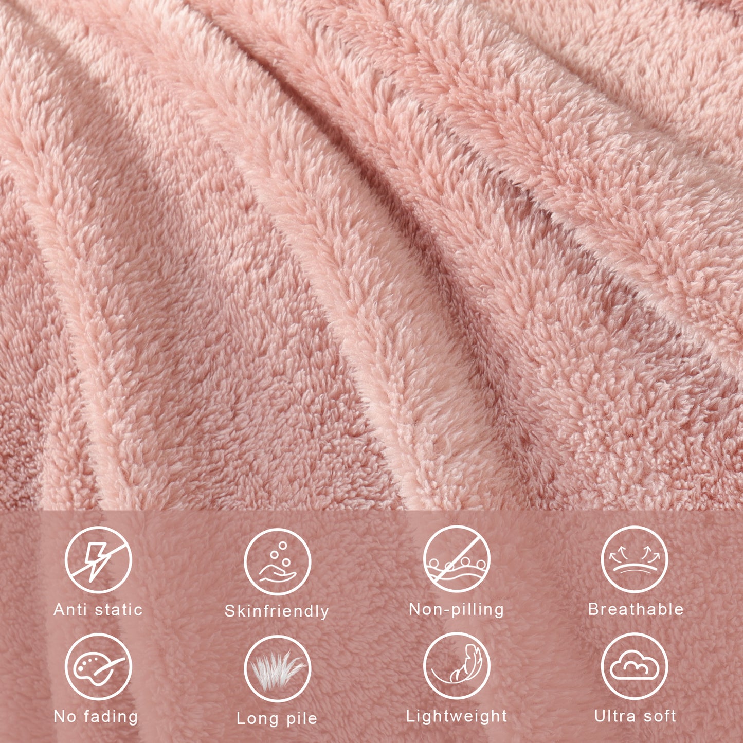 Exclusivo Mezcla Queen Size Flannel Fleece Blanket, Super Soft Velvet Plush Bed Blanket, Fuzzy Cozy Blankets for All Seasons, 90x90 Inches, Pink Blanket