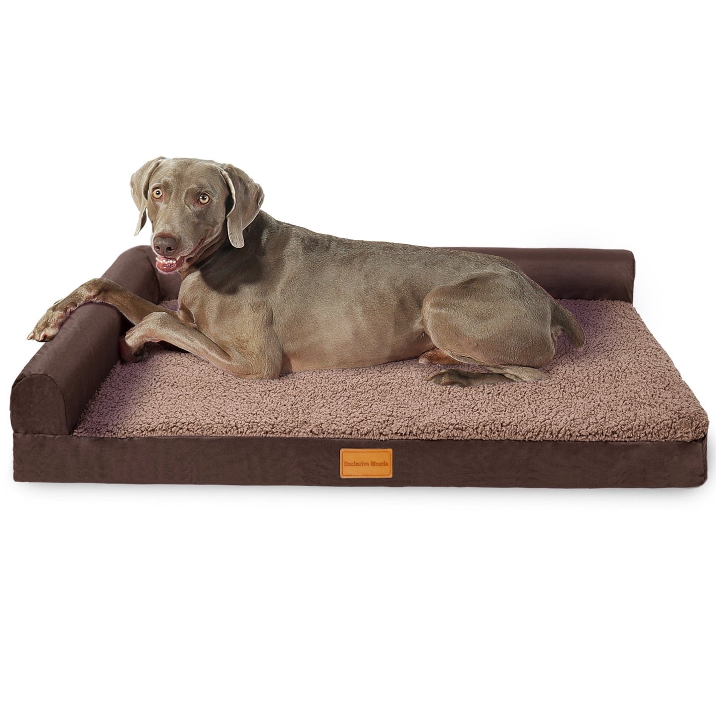 Exclusivo Mezcla Orthopedic XL Dog Bed for Large Dogs 42''X28'', L Shaped with Removable Washable Cover, Waterproof Supportive Foam Pet Couch Bed Mat, Brown