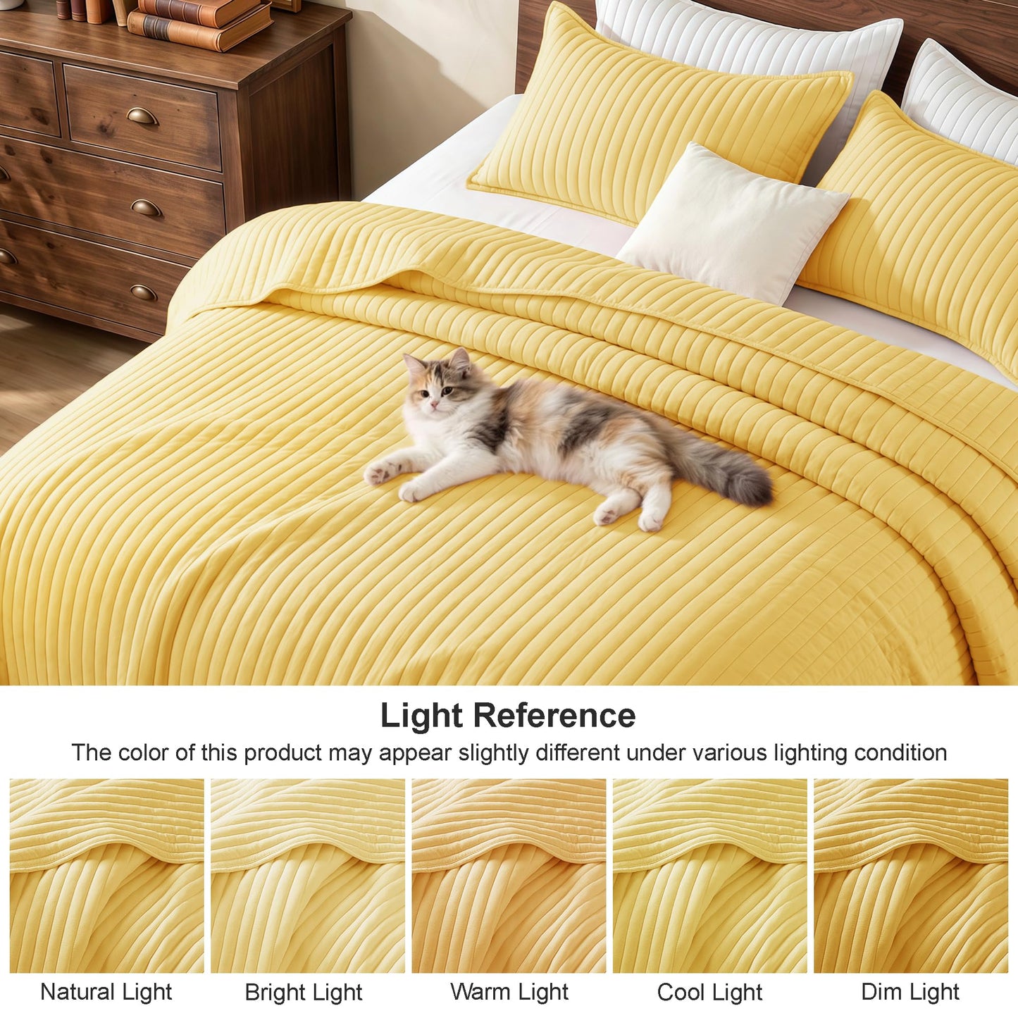 Exclusivo Mezcla Twin Quilt Bedding Set, Stripe Stitching Yellow Quilts Twin Size for All Seasons, Soft Lightweight Microfiber Bedspreads Coverlets Bed Cover, 68"x88"