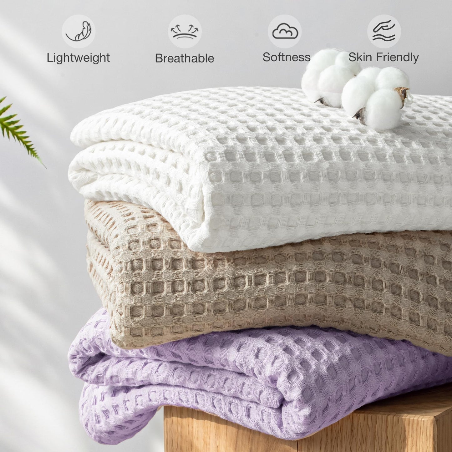 Exclusivo Mezcla 100% Cotton Full Size Blanket, Lightweight Gauze Blankets for Sofa(90"x80", Light Purple)