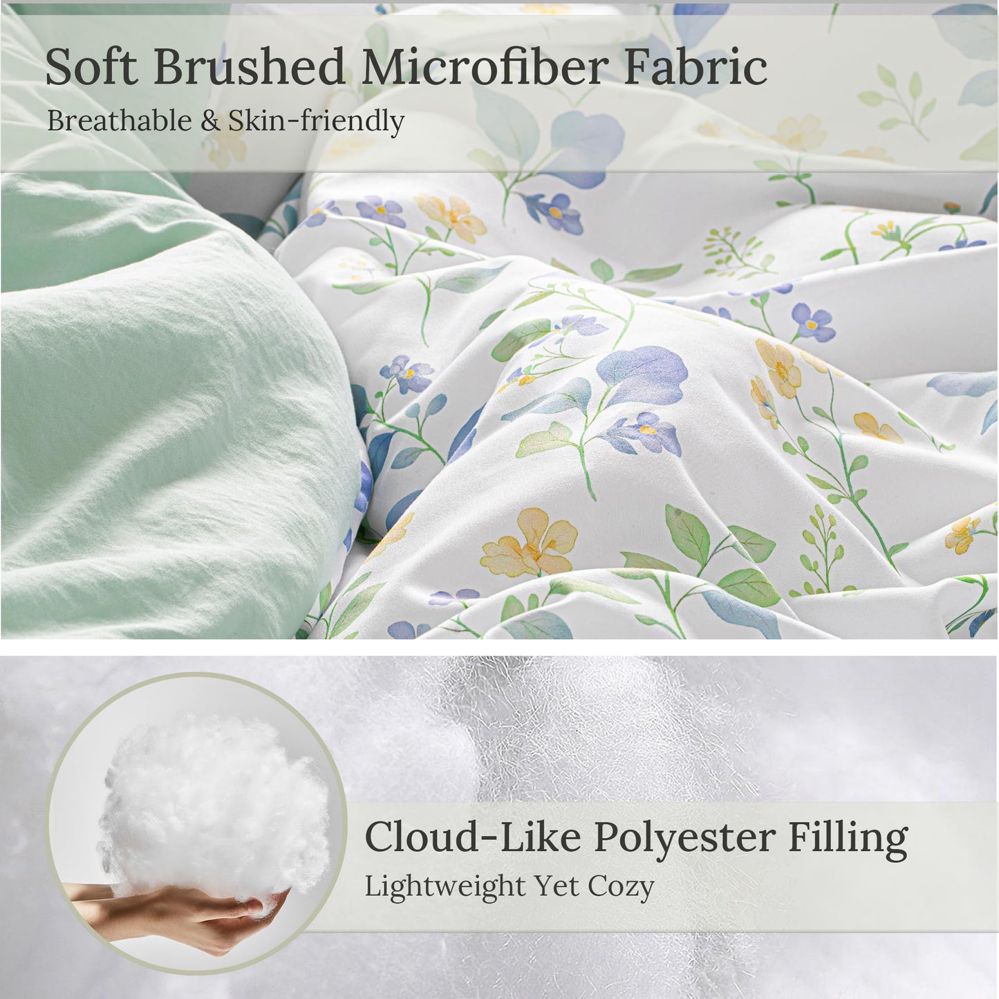 Exclusivo Mezcla Floral Twin Comforter Set, 2 Pieces Lightweight Reversible Soft Bedding Comforters for All Seasons, White Botanical Flowers Pattern