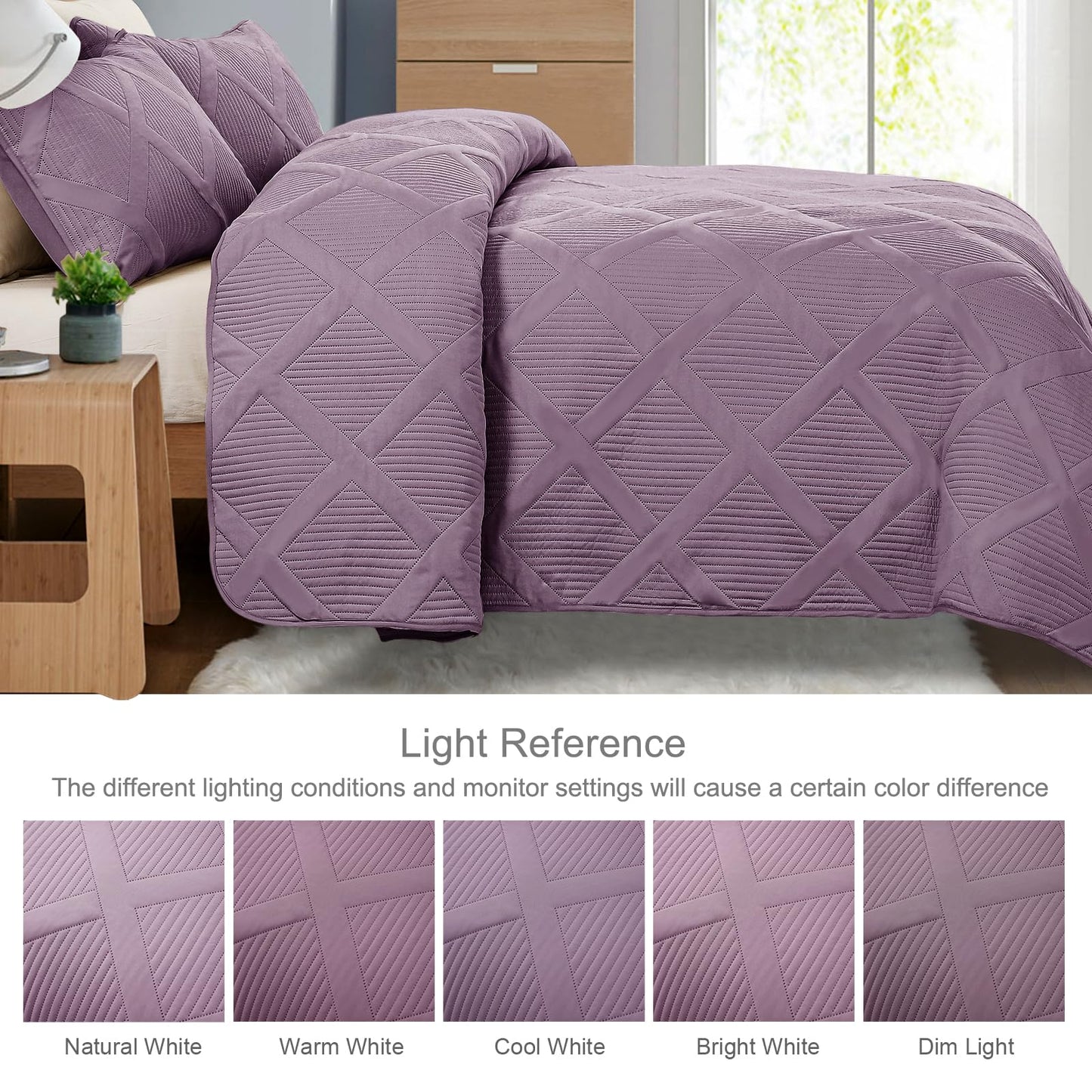 Exclusivo Mezcla Twin Size Quilt Set with Modern Striped Pattern, 2 Pieces Lightweight Dusty Lavender Quilts Bedding Set, Soft Bedspreads Coverlets for All Seasons