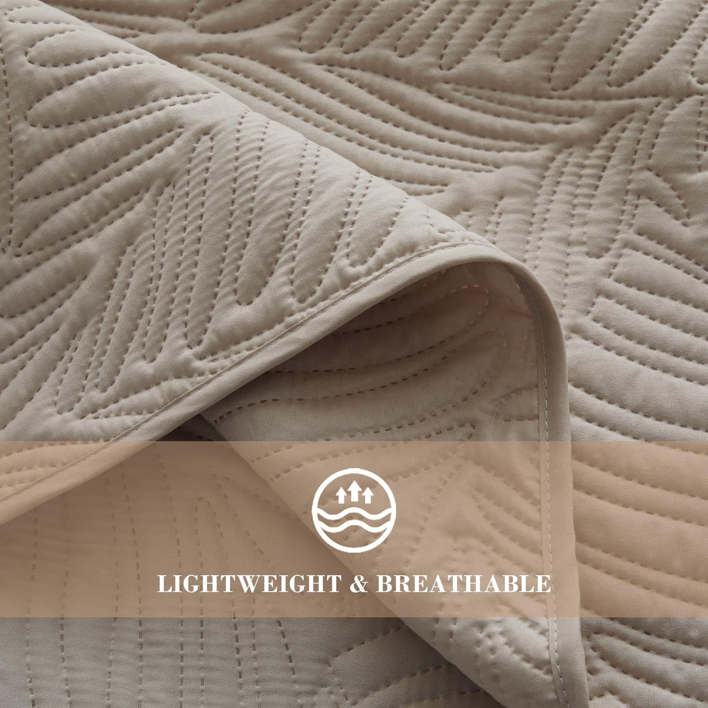 Exclusivo Mezcla Twin Quilt Bedding Set, Lightweight Taupe Quilts Twin Size for All Seasons, Soft Microfiber Bedspreads Coverlets Bed Cover with Leaf Pattern, 2 Piece