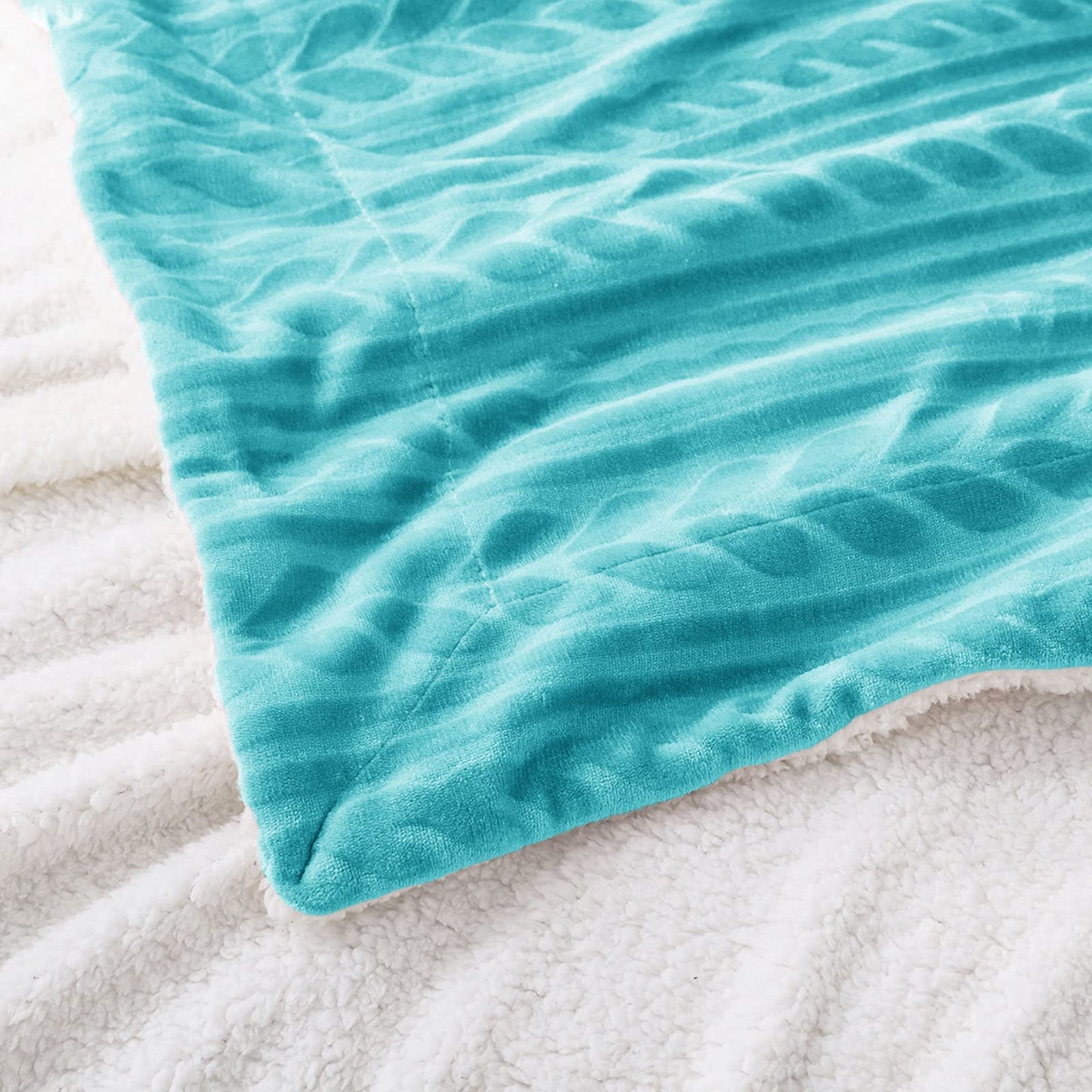 Exclusivo Mezcla King Size Sherpa Fleece Bed Blanket, Reversible Velvet Warm Blankets for Bed Couch Sofa, 90x104 Inches, Aqua Blue
