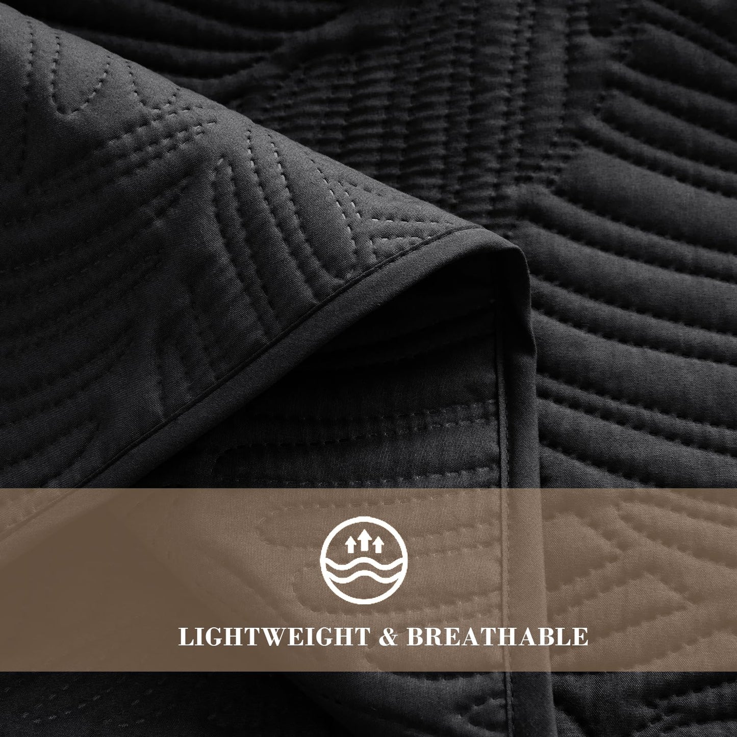 Exclusivo Mezcla Queen Quilt Bedding Set, Lightweight Black Quilts Queen Full Size for All Seasons, Soft Microfiber Bedspreads Coverlets Bed Cover with Leaf Pattern, 3 Piece