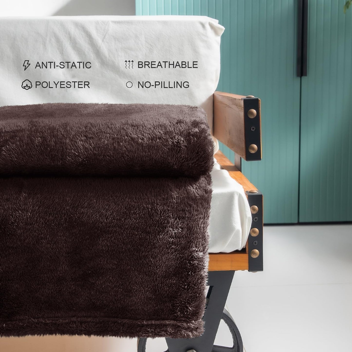 Exclusivo Mezcla Plush Fuzzy Fleece Throw Blanket Extra Large, Super Soft, Fluffy and Warm Blankets for Couch, Bed, All Season (Coffee, 50x70 inches)