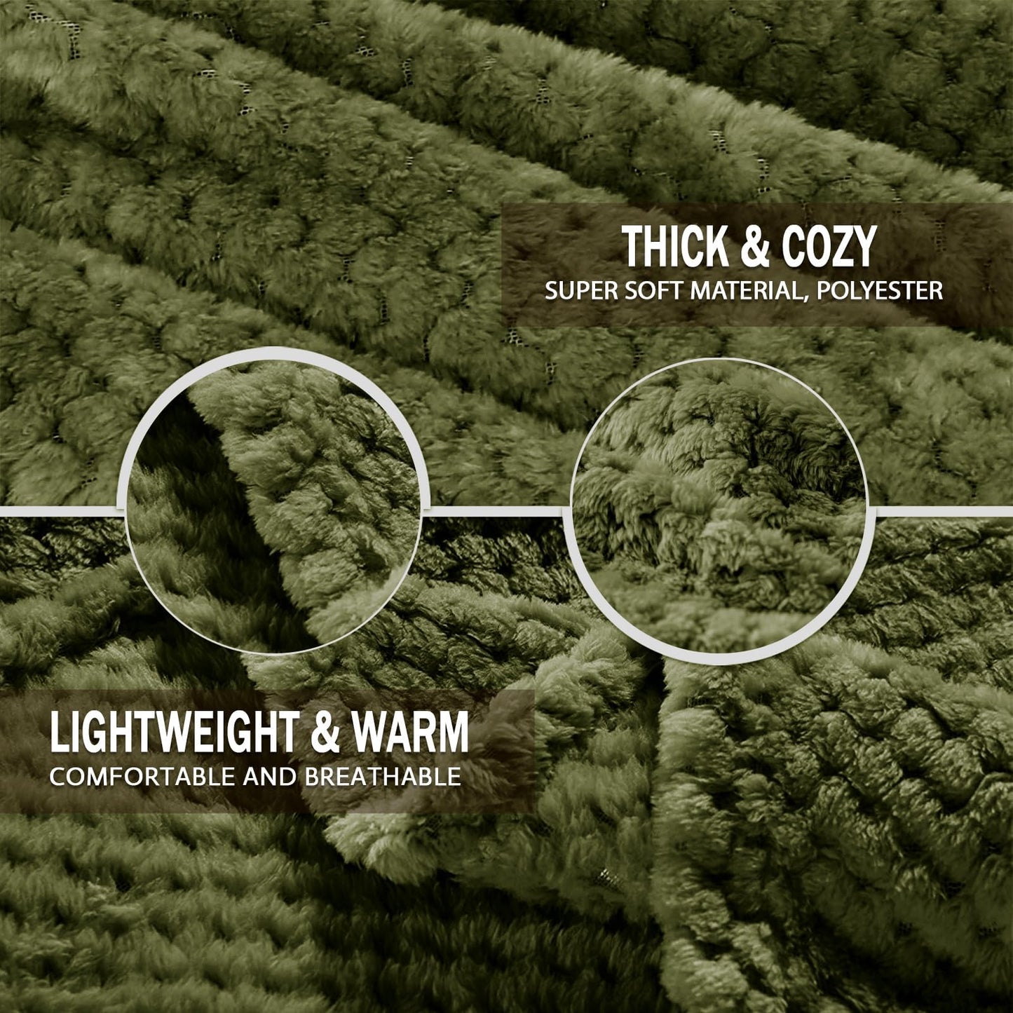 Exclusivo Mezcla Fleece Throw Blanket Extra Large, Super Soft and Warm Blankets for Couch, Sofa and Bed Waffle Textured, Cozy, Fuzzy and Lightweight (Olive Green, 50x70 Inches)