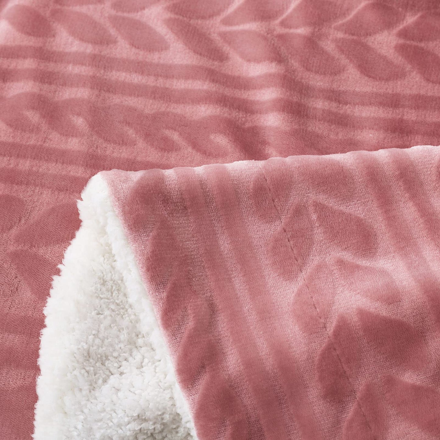 Exclusivo Mezcla Twin Size Sherpa Fleece Bed Blanket, Reversible Velvet Warm Blankets for Bed Couch Sofa, 90x66 Inches, Dusty Pink