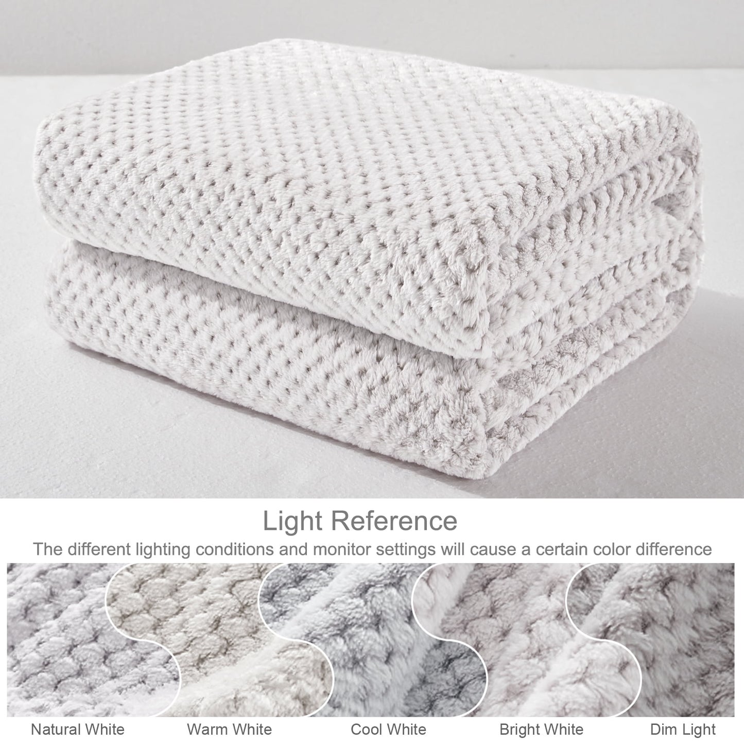 Exclusivo Mezcla Waffle Textured Soft Fleece Blanket, King Size Bed Blanket, Cozy Warm and Lightweight (Mixed Light Grey, 90x104 inches)