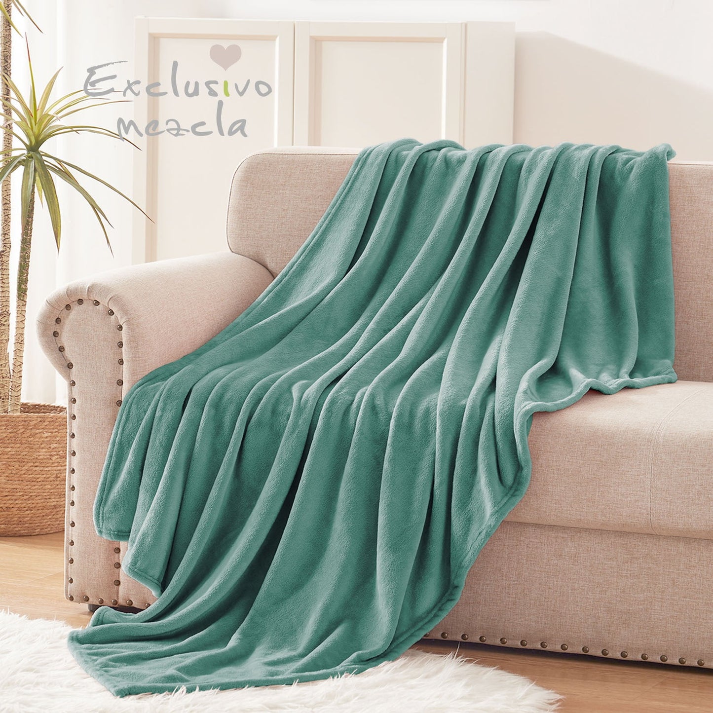 Exclusivo Mezcla Large Flannel Fleece Velvet Plush Throw Blanket - 50" x 60" (Celadon)