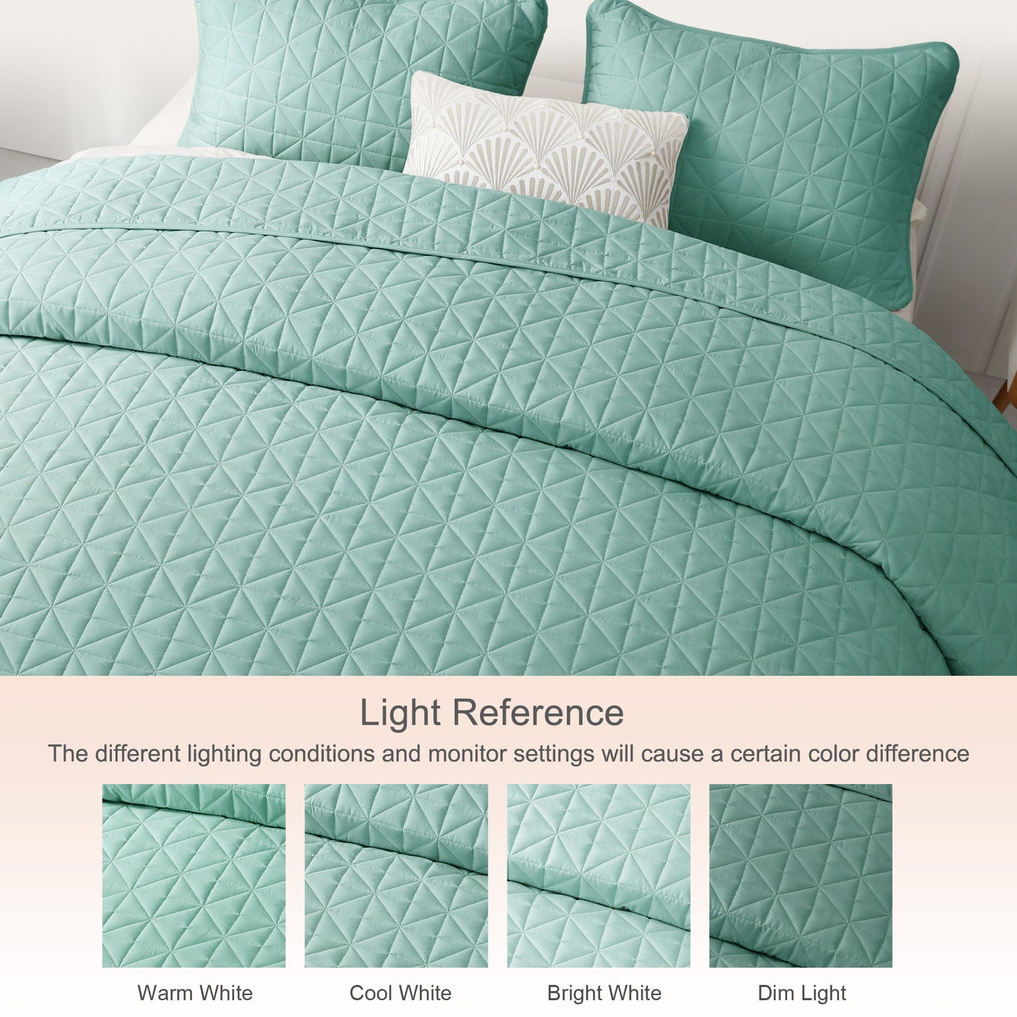Exclusivo Mezcla Queen Quilt Bedding Set for All Seasons, Lightweight Soft Green Quilts Queen Size Bedspreads Coverlets Bed Cover with Geometric Stitched Pattern, (1 Quilt, 2 Pillow Shams)