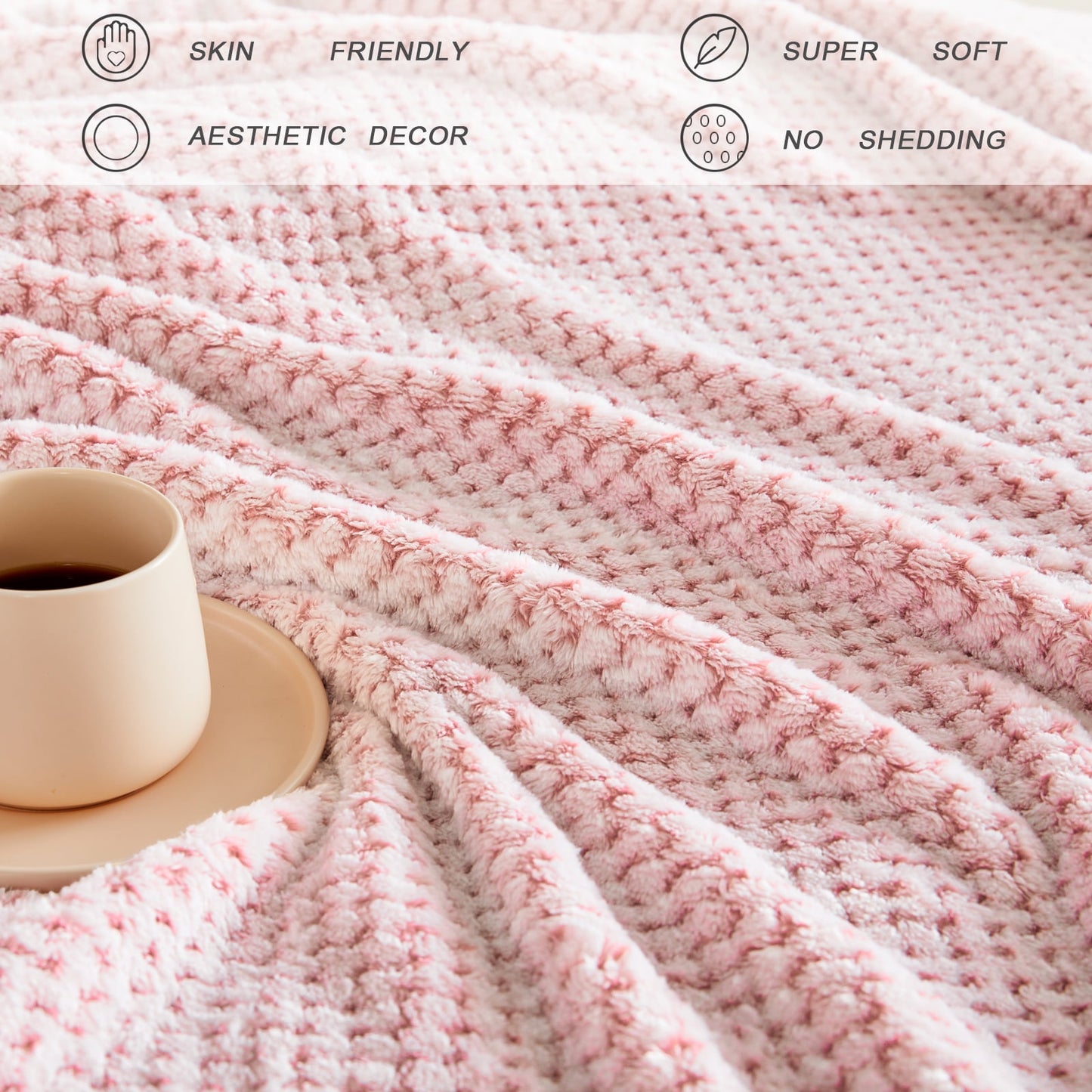 Exclusivo Mezcla Waffle Textured Soft Fleece Blanket, King Size Bed Blanket, Cozy Warm and Lightweight (Mixed Pink, 90x104 inches)