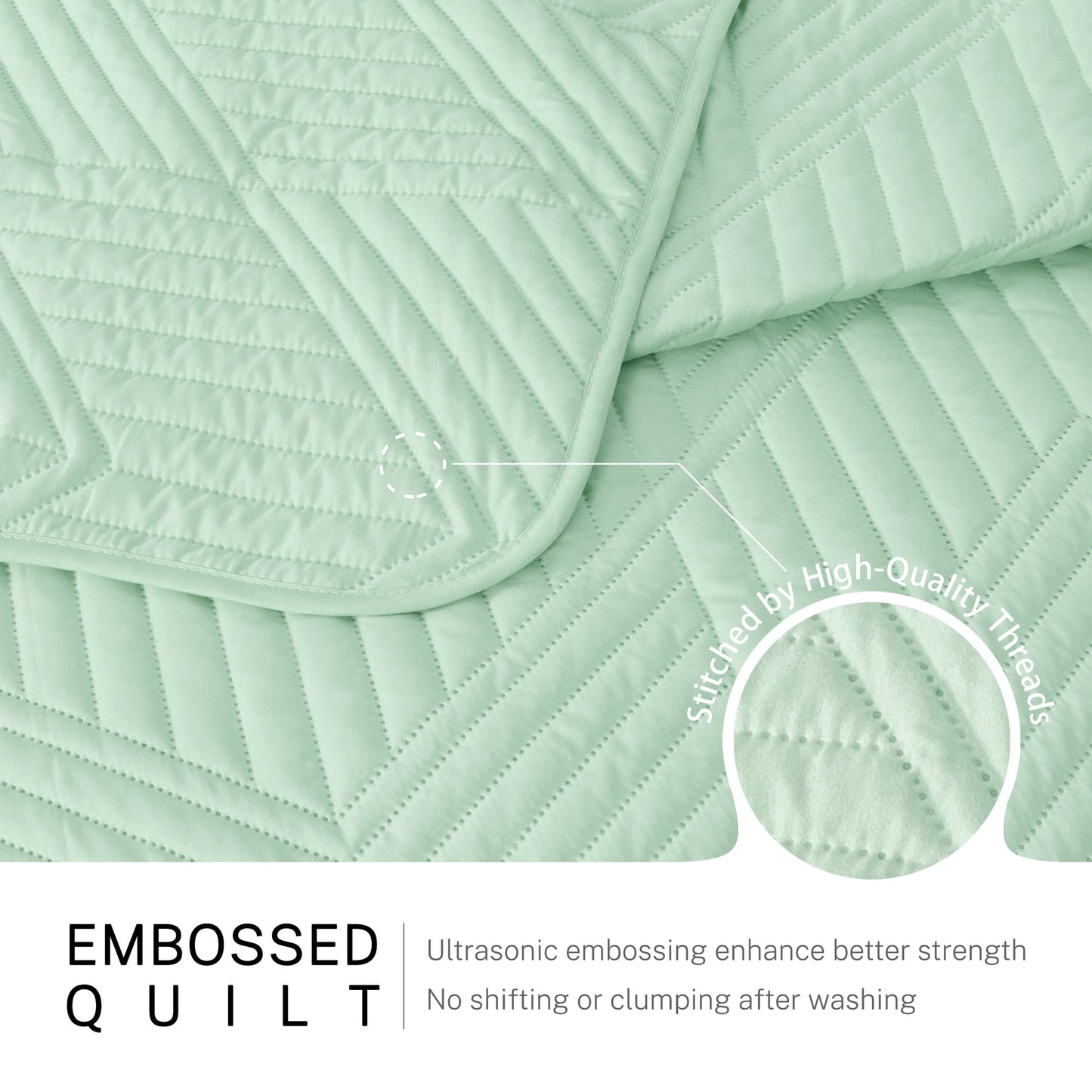 Exclusivo Mezcla Ultrasonic Full Queen Quilt Bedding Set, Lightweight Sage Green Bedspreads Soft Modern Geometric Coverlet Set for All Seasons (1 Quilt and 2 Pillow Shams)
