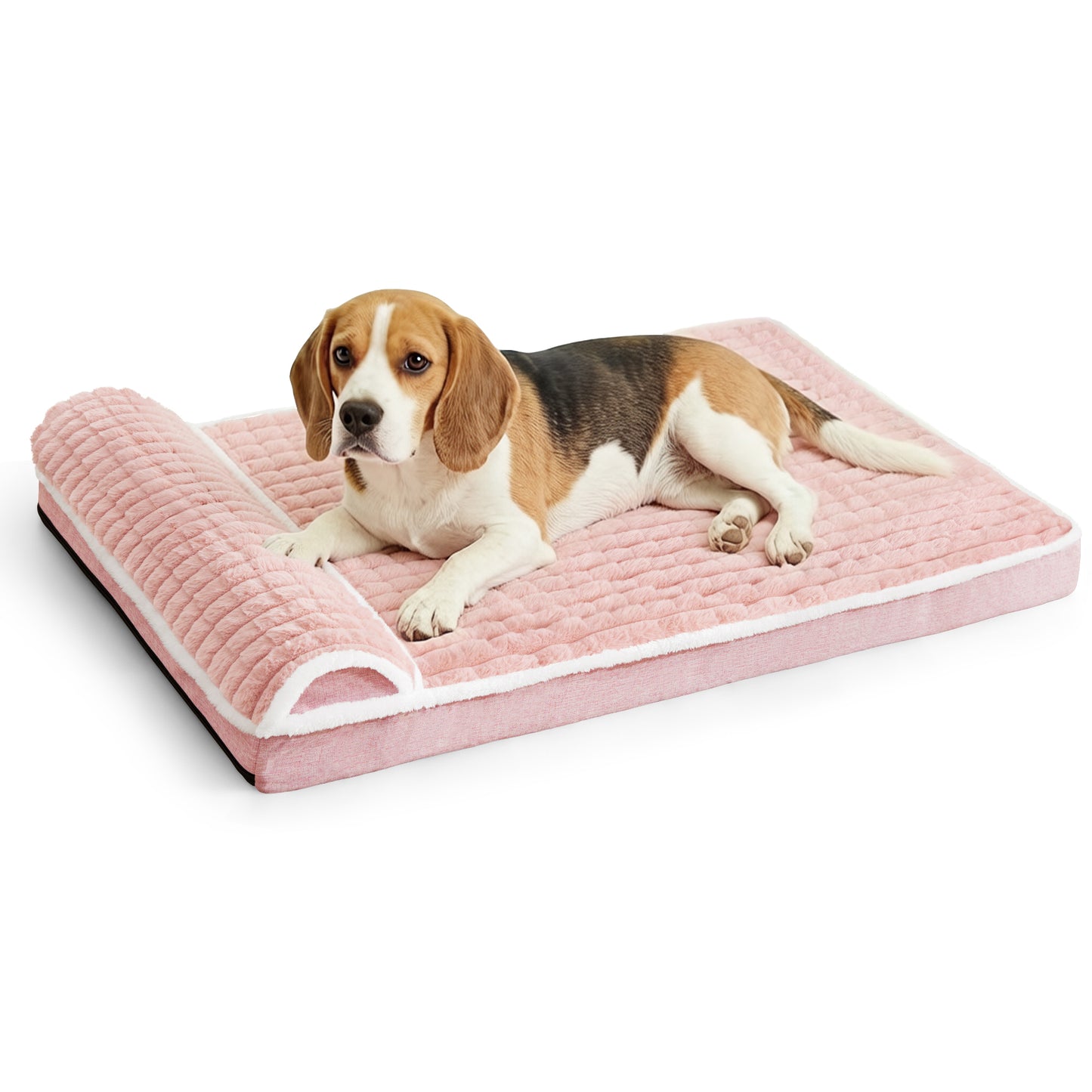 Exclusivo Mezcla Orthopedic Dog Bed with Head Pillow for Medium and Large Dogs, Removable and Machine-Washable Cover, 36"X24", Pink