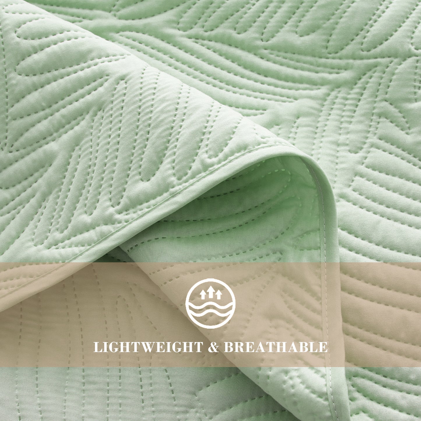 Exclusivo Mezcla Ultrasonic California King Size Quilt Set Sage Green, 3 Pieces Lightweight Bedspread Leaf Pattern Bed Cover Soft Microfiber Coverlet Bedding Set for All Seasons