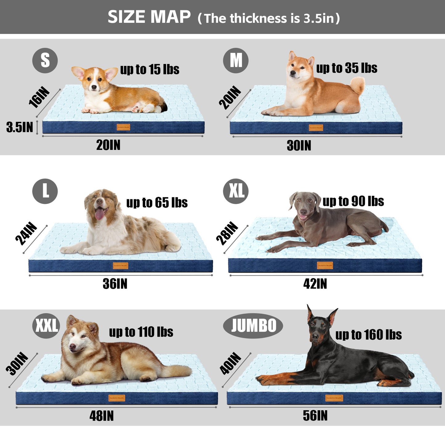 Exclusivo Mezcla Checkered Orthopedic XXL Dog Bed for Extra Large Dogs 48''X30'', Waterproof Removable Washable Cover,Egg Crate Foam Pet Bed Mat, Blue