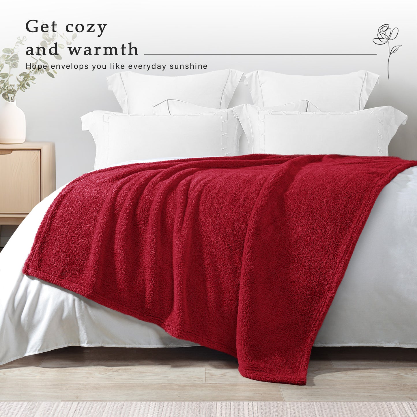 Exclusivo Mezcla King Size Flannel Fleece Blanket, Super Soft Velvet Plush Bed Blanket, Fuzzy Cozy Blankets for All Seasons, 90x104 Inches, Deep Red Blanket