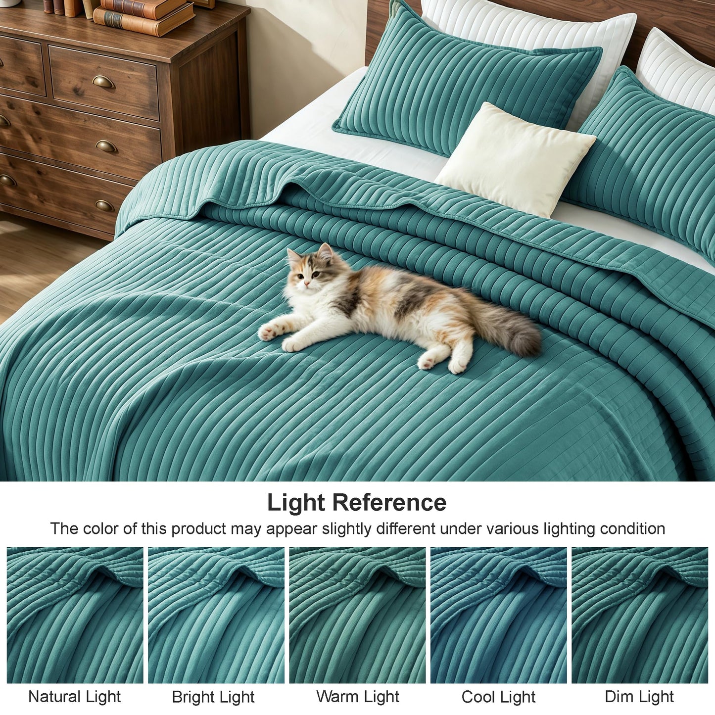 Exclusivo Mezcla Twin Quilt Bedding Set, Stripe Stitching Teal Quilts Twin Size for All Seasons, Soft Lightweight Microfiber Bedspreads Coverlets Bed Cover, 68"x88"