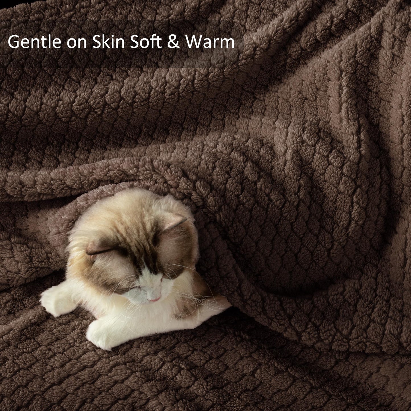 Exclusivo Mezcla Queen Size Flannel Fleece Blanket, Super Soft Jacquard Bed Blanket, Lightweight Fuzzy Warm for All Seasons, 90x90 Inches, Coffee
