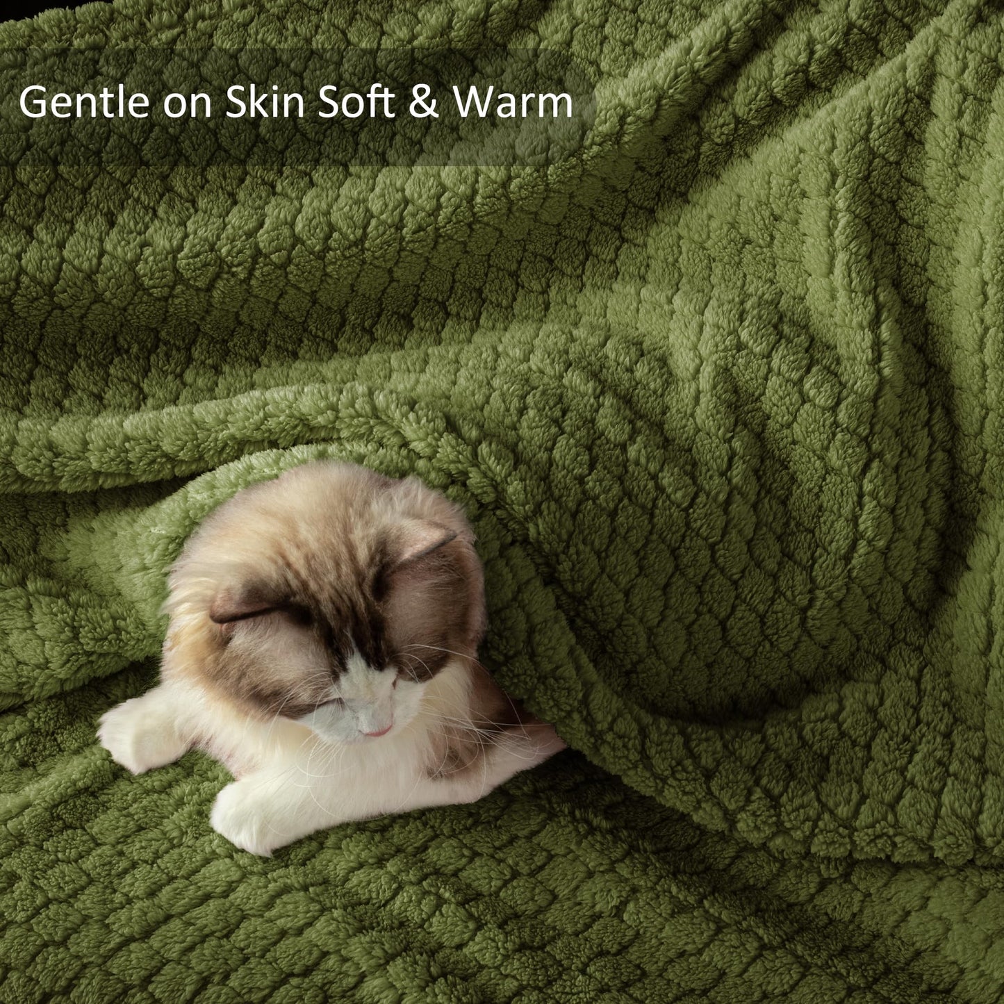 Exclusivo Mezcla Fleece Throw Blanket for Couch, Super Soft Jacquard Bed Blanket, Lightweight Fuzzy Warm for All Seasons, 50x60 Inches, Olive Green