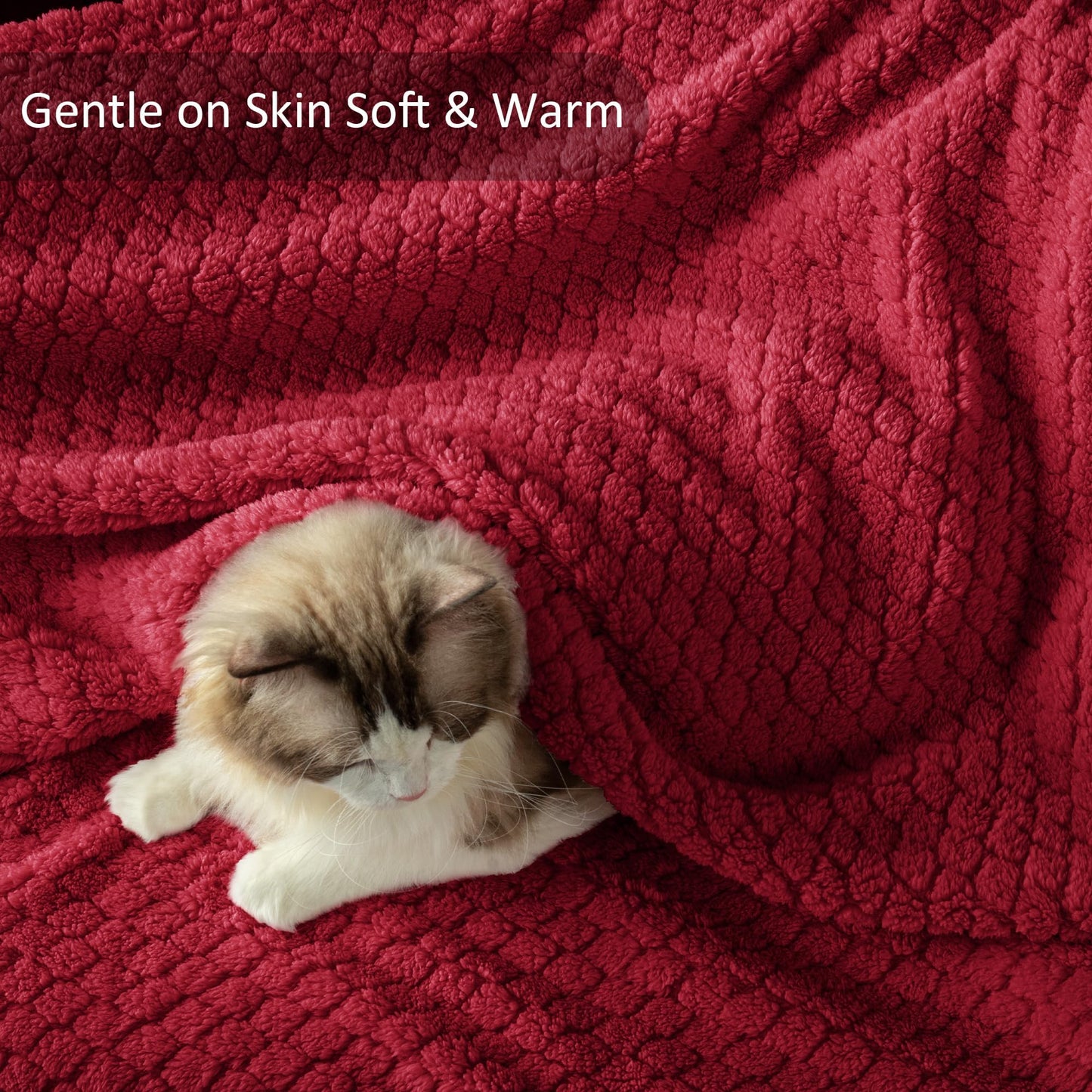 Exclusivo Mezcla King Size Flannel Fleece Blanket, Super Soft Jacquard Bed Blanket, Lightweight Fuzzy Warm for All Seasons, 90x104 Inches, Deep Red