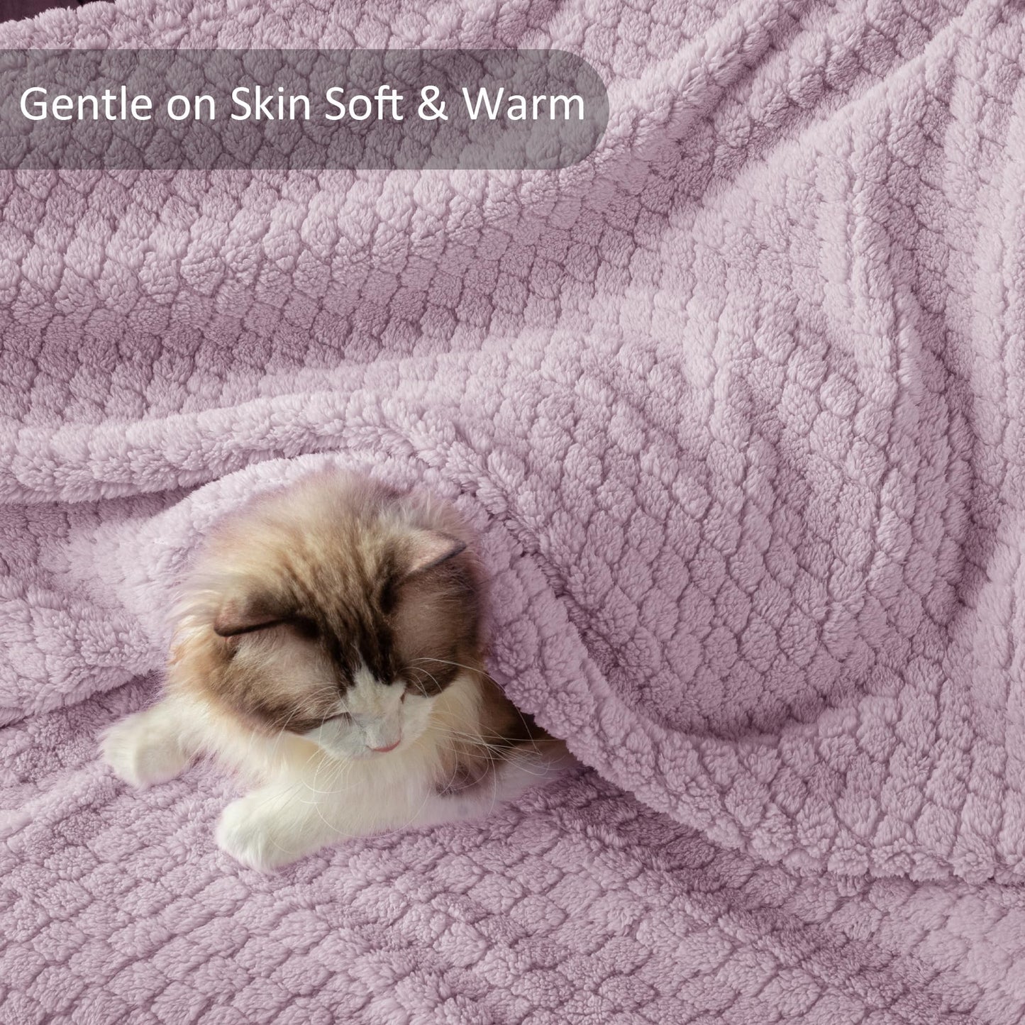 Exclusivo Mezcla Fleece Throw Blanket for Couch, Super Soft Jacquard Bed Blanket, Lightweight Fuzzy Warm for All Seasons, 50x60 Inches, Lilac Purple