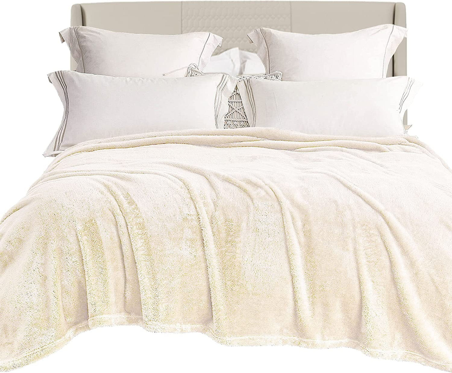 Exclusivo Mezcla Plush Fuzzy Fleece King Size Bed Blanket, Super Soft Fluffy and Thick Blankets for Travel Bed and Couch (Ivory, 90x104 inches)
