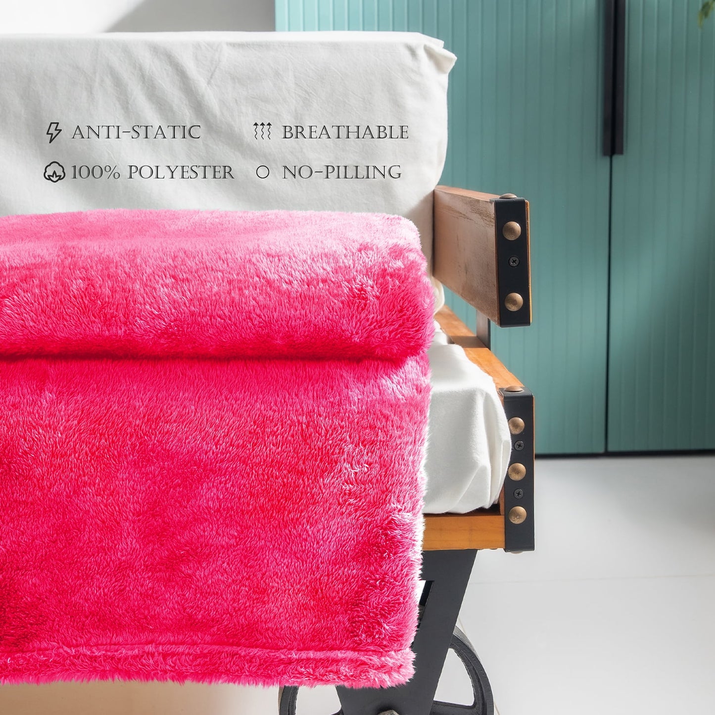 Exclusivo Mezcla Plush Fuzzy Fleece Queen Size Bed Blanket, Super Soft Fluffy and Thick Blankets for Travel Bed and Couch (Hot Pink, 90x90 inches)