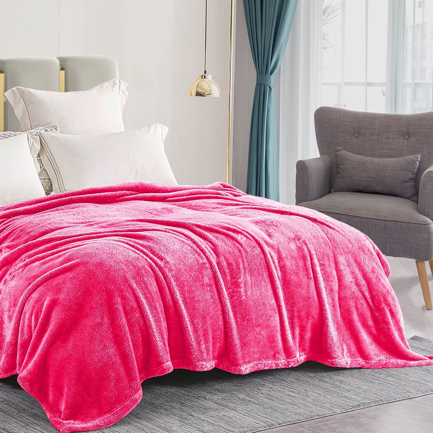 Exclusivo Mezcla Plush Fuzzy Fleece Queen Size Bed Blanket, Super Soft Fluffy and Thick Blankets for Travel Bed and Couch (Hot Pink, 90x90 inches)