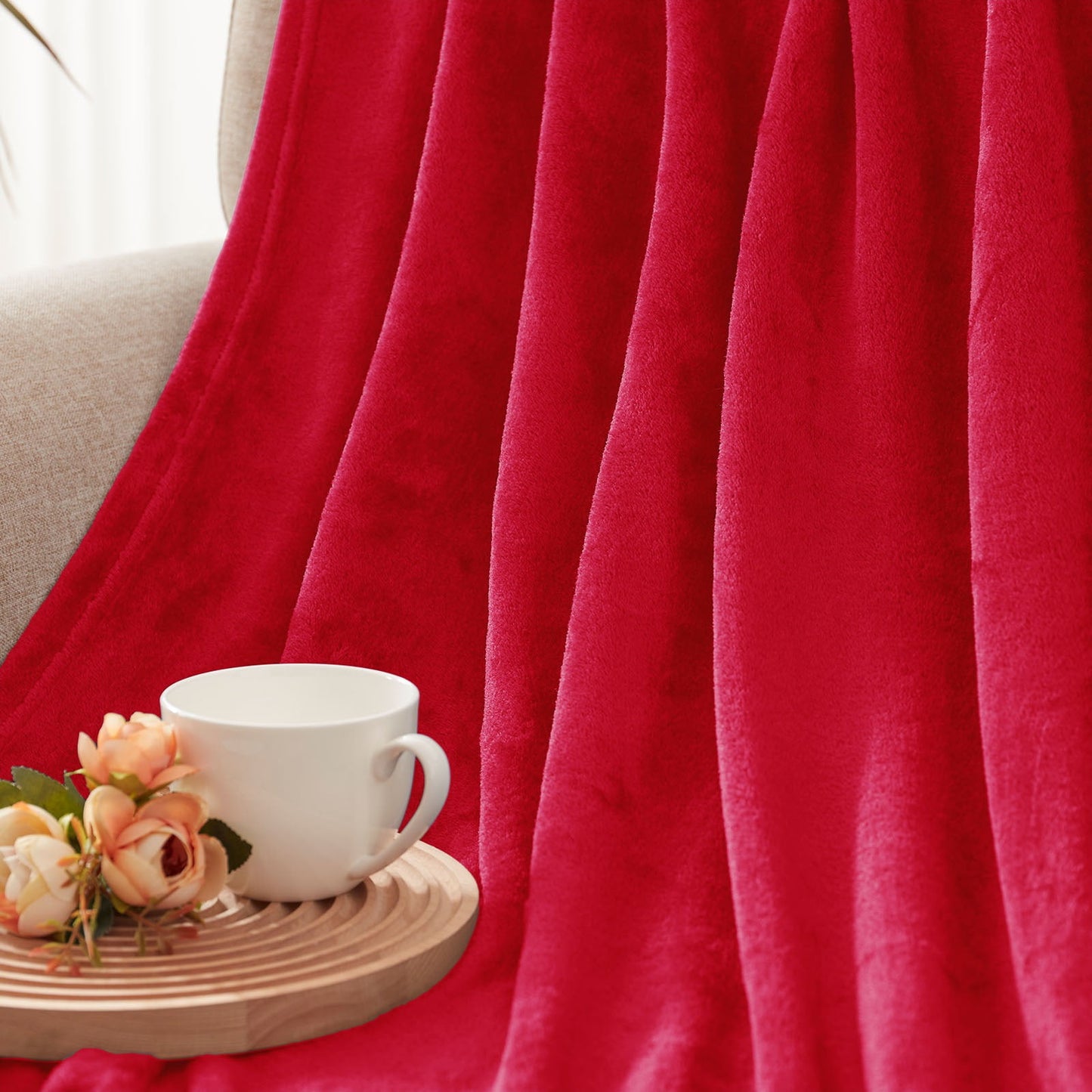 Exclusivo Mezcla Large Flannel Fleece Velvet Plush Throw Blanket ?C 50" x 70" (Red)