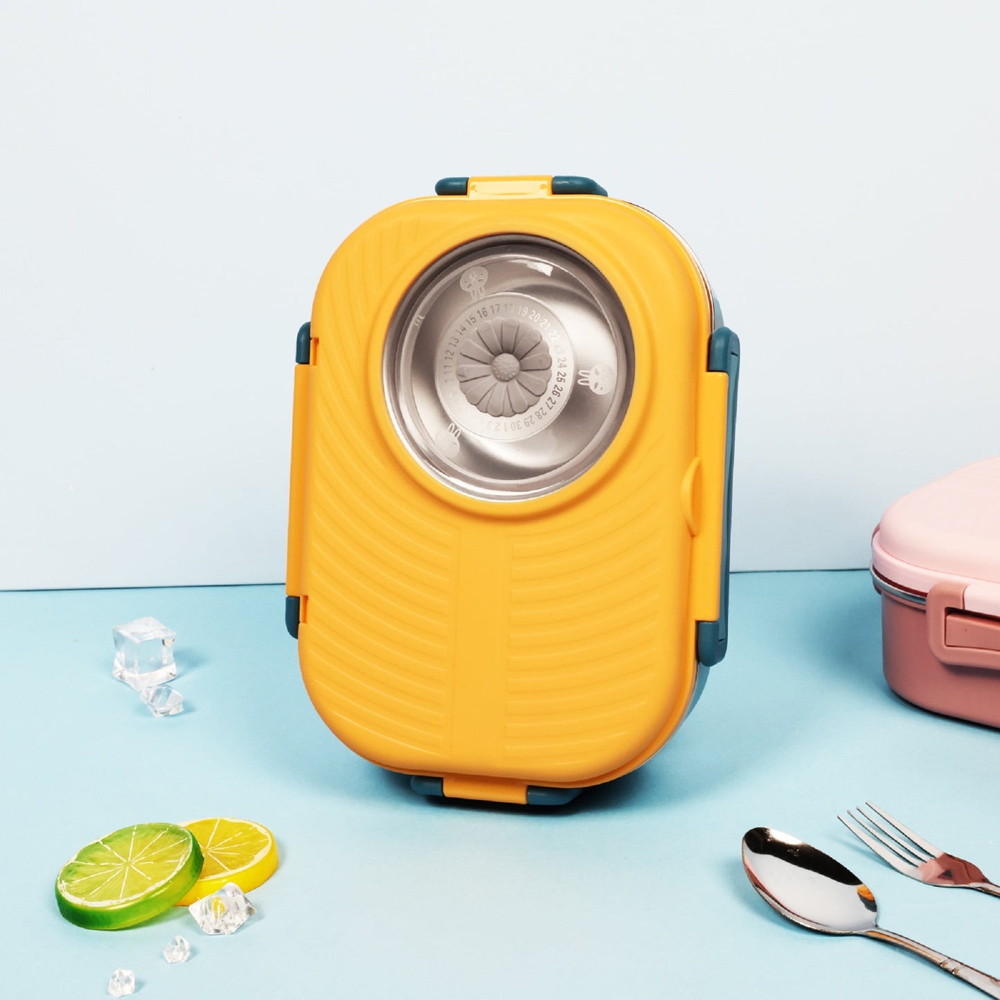 Exclusivo Mezcla Stainless Steel Bento Lunch Box for Kids and Adults,Stackable BPA-Free Food Containers with 3 Compartments and Reusable Sauce Bowl, Fork and Spoon, (1000ml/34oz, Yellow)