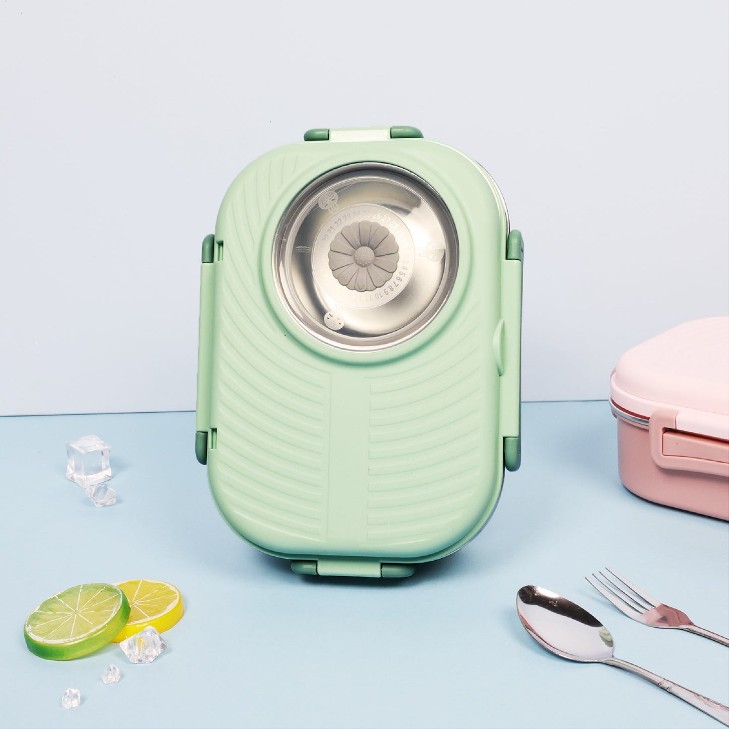 Exclusivo Mezcla Stainless Steel Bento Lunch Box for Kids and Adults,Stackable BPA-Free Food Containers with 3 Compartments and Reusable Sauce Bowl, Fork and Spoon, (1000ml/34oz, Green)