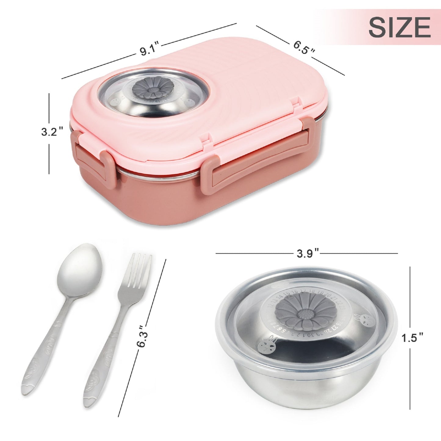 Exclusivo Mezcla Stainless Steel Bento Lunch Box for Kids and Adults, Stackable BPA-Free Food Containers with 3 Compartments and Reusable Sauce Bowl, Fork and Spoon, (1000ml/34oz, Pink)