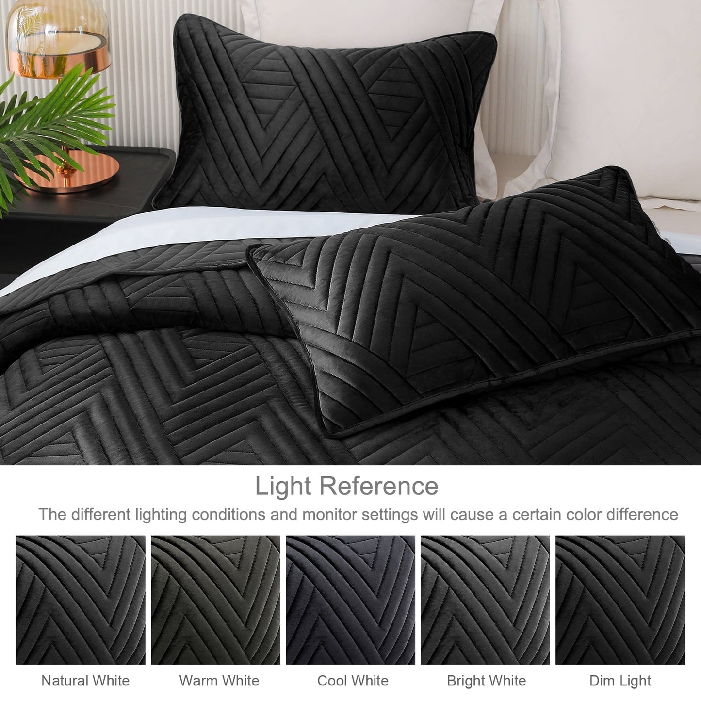 Exclusivo Mezcla Super Plush Velvet Quilt Twin Size with Pillow Sham, Luxury Soft Reversible 2 Piece Bedspreads Coverlet Comforter set for all seasons, Lightweight and Warm, Black
