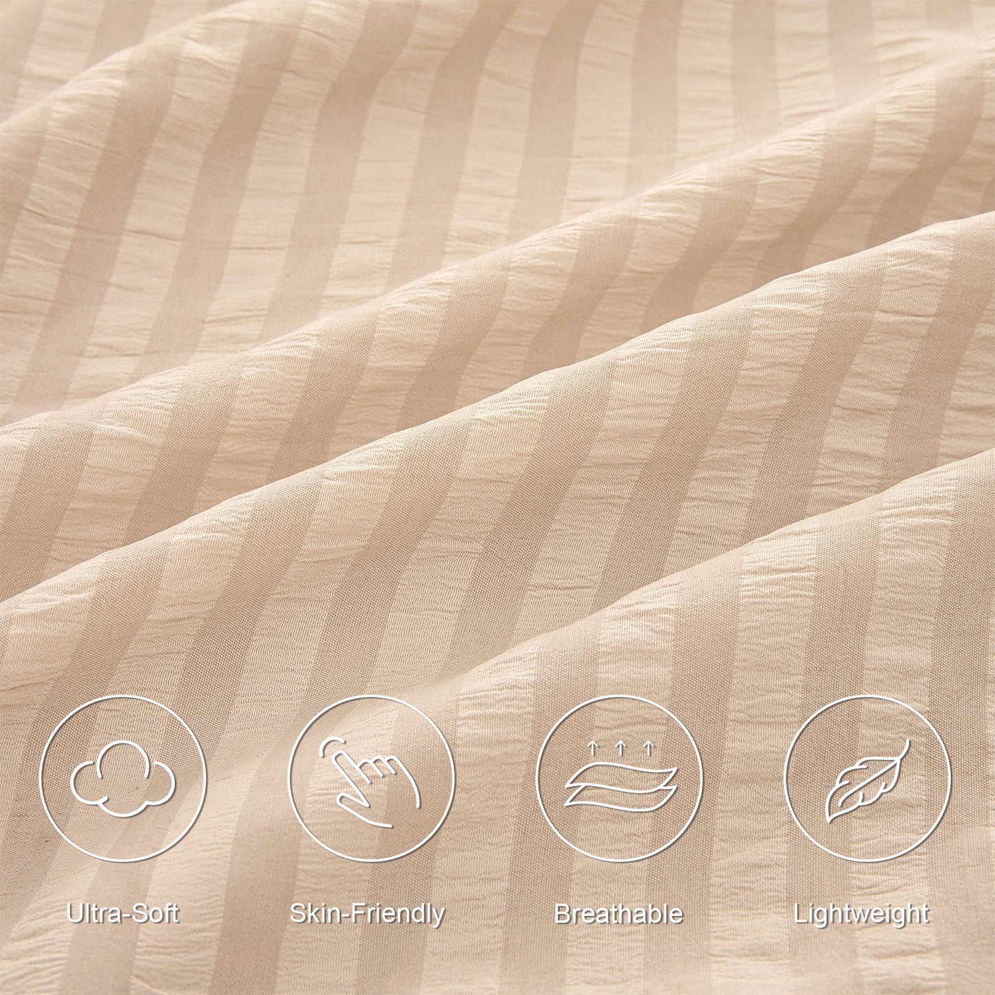 Exclusivo Mezcla 2-Piece Seersucker Twin Comforter Set Brich Beige, Lightweight Soft Striped Pattern All Season Bedding Comforter sets with 1 Pillow Sham