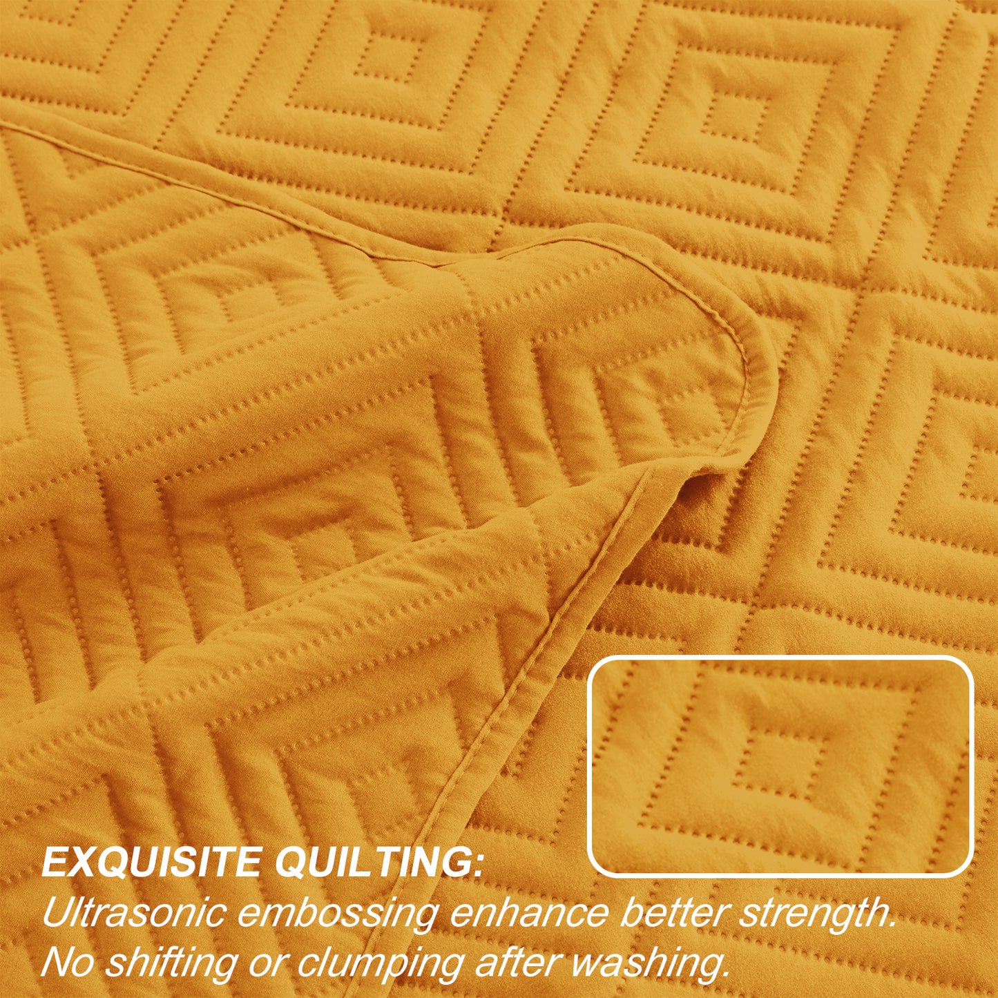 Exclusivo Mezcla 3-Piece Yellow Queen Size Quilt Set, Square Pattern Ultrasonic Lightweight and Soft Quilts/Bedspreads/Coverlets/Bedding Set (1 Quilt, 2 Pillow Shams) for All Seasons
