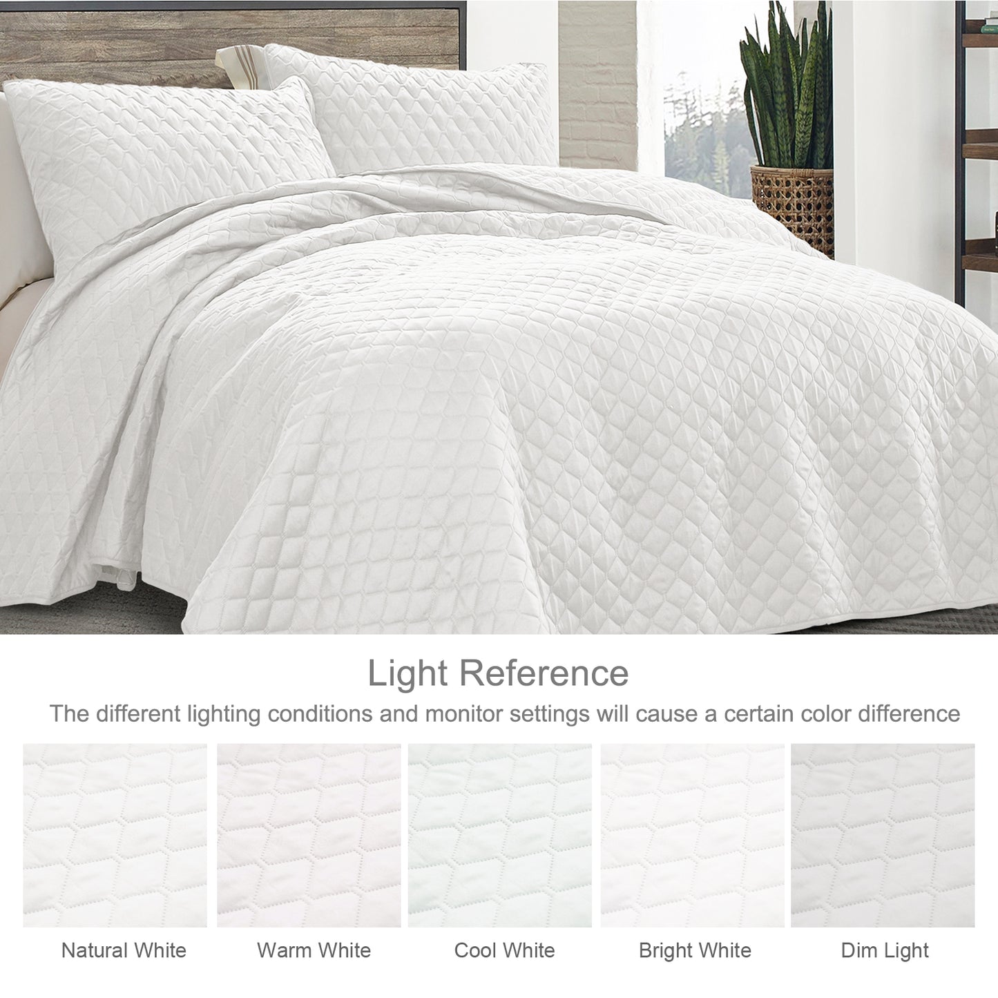 Exclusivo Mezcla Ultrasonic Reversible Twin Quilt Bedding Set with Pillow Sham, Lightweight Quilts Twin Size, Soft Bedspreads Bed Coverlets for All Seasons - (White, 68"x88")