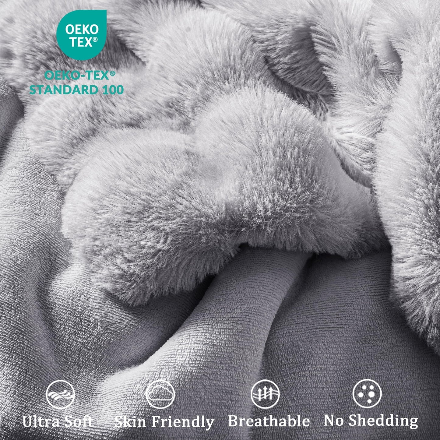 Exclusivo Mezcla Fuzzy Faux Fur Bed Blanket Twin Size, Sherpa Fleece Blankets,Fluffy Plush Warm Throws for Couch, Bed, 60X80 Inches, Light Grey