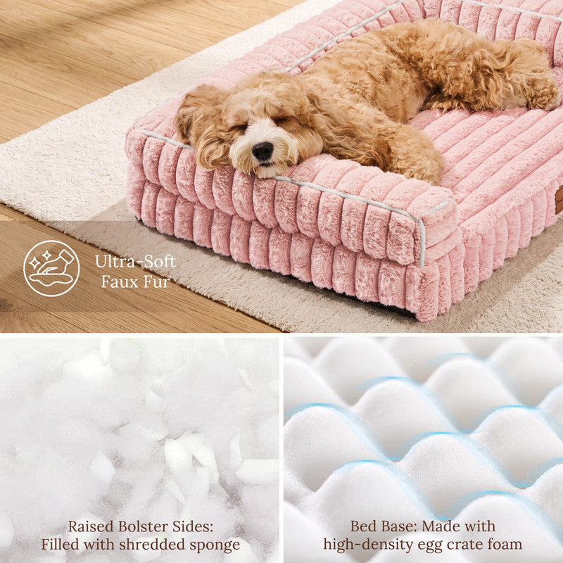 Exclusivo Mezcla Orthopedic Sofa Dog Bed with Washable Removable Cover 48"x30", Non-slip Bottom Pet Bed with Sides for Large Dogs, Pink