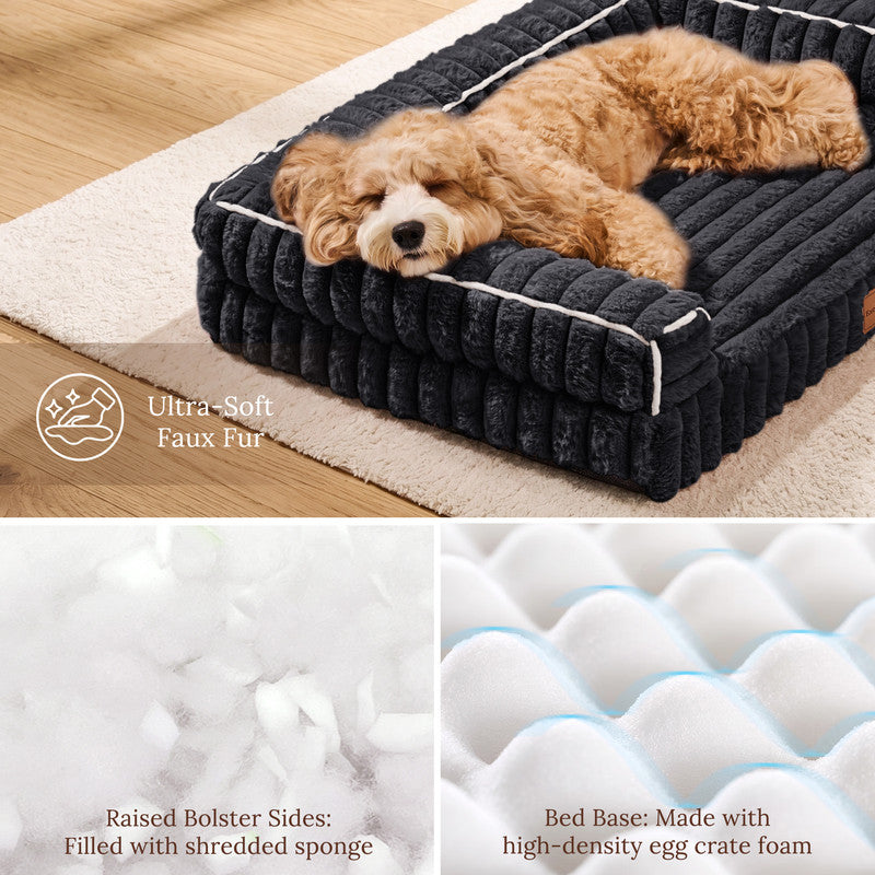 Exclusivo Mezcla Orthopedic Sofa Dog Bed with Washable Removable Cover 36"x24", Non-slip Bottom Pet Bed with Sides for Medium Dogs, Black