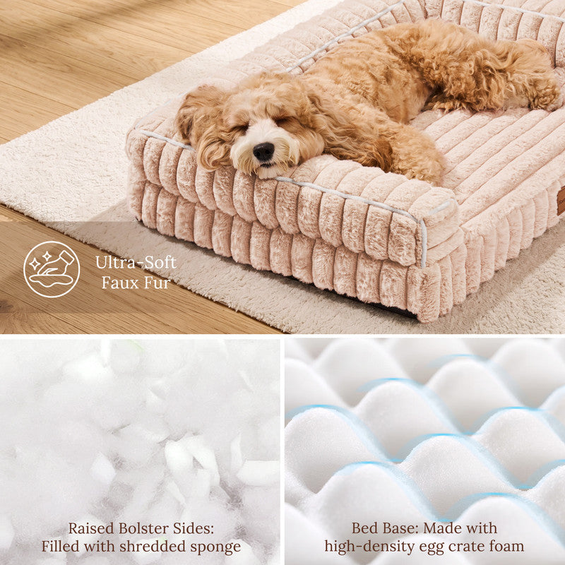 Exclusivo Mezcla Orthopedic Sofa Dog Bed with Washable Removable Cover 36"x24", Non-slip Bottom Pet Bed with Sides for Medium Dogs, Beige