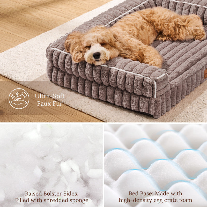 Exclusivo Mezcla Orthopedic Sofa Dog Bed with Washable Removable Cover 36"x24", Non-slip Bottom Pet Bed with Sides for Medium Dogs, Brown