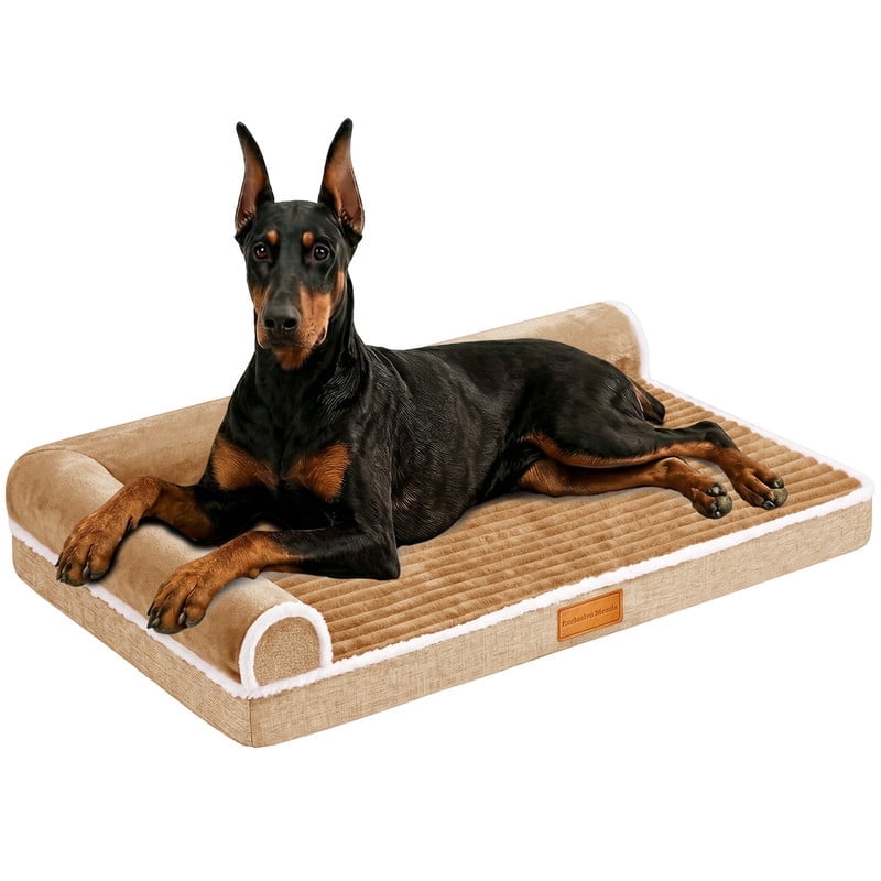 Exclusivo Mezcla Extra Large Orthopedic Dog Bed, Luxury Striped Jacquard Pet Bed Sofa, Waterproof and Washable, 56"~40", Brown