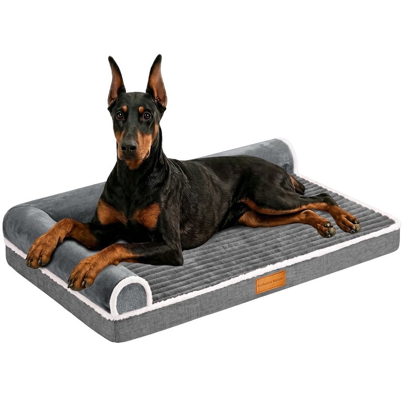 Exclusivo Mezcla Extra Large Orthopedic Dog Bed, Luxury Striped Jacquard Pet Bed Sofa, Waterproof and Washable, 56"~40", Grey
