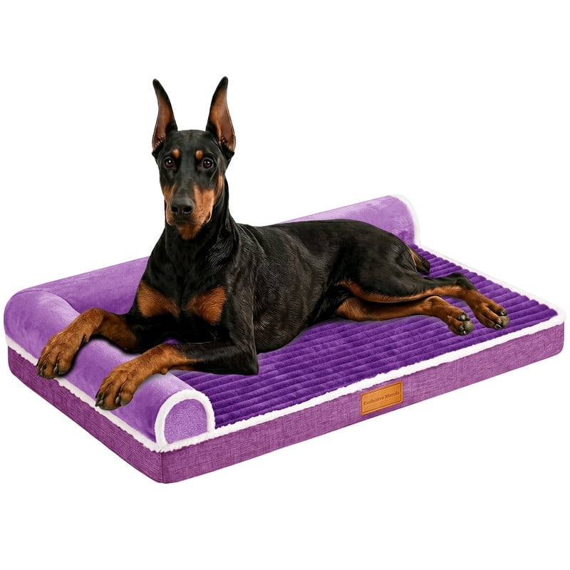 Exclusivo Mezcla Extra Large Orthopedic Dog Bed, Luxury Striped Jacquard Pet Bed Sofa, Waterproof and Washable, 56"~40", Purple