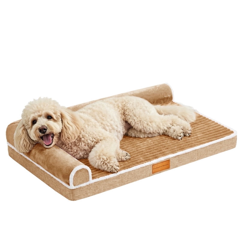 Exclusivo Mezcla Large Orthopedic Dog Bed, Luxury Striped Jacquard Pet Bed Sofa, Waterproof and Washable, 48"~30", Brown
