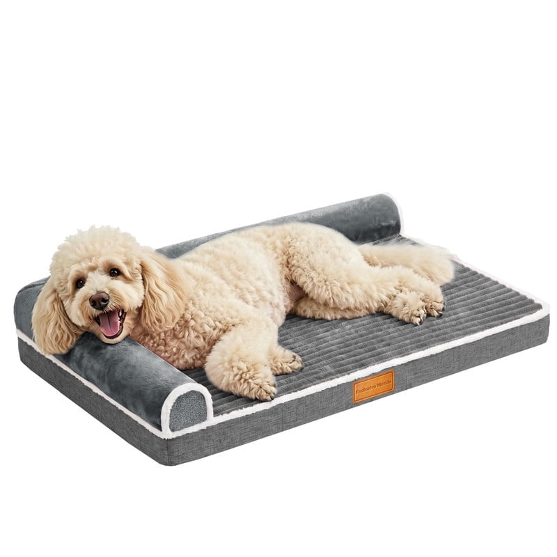 Exclusivo Mezcla Large Orthopedic Dog Bed, Luxury Striped Jacquard Pet Bed Sofa, Waterproof and Washable, 48"~30", Grey