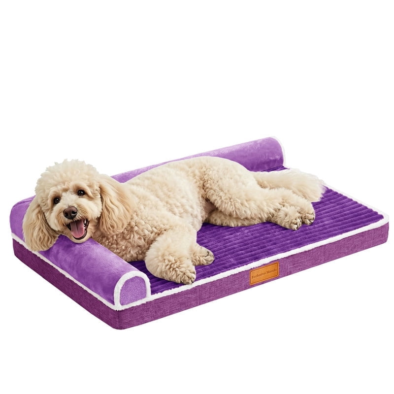 Exclusivo Mezcla Large Orthopedic Dog Bed, Luxury Striped Jacquard Pet Bed Sofa, Waterproof and Washable, 48"~30", Purple