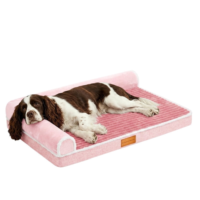 Exclusivo Mezcla Medium Orthopedic Dog Bed, Luxury Striped Jacquard Pet Bed Sofa, Waterproof and Washable, 36"~24", Pink