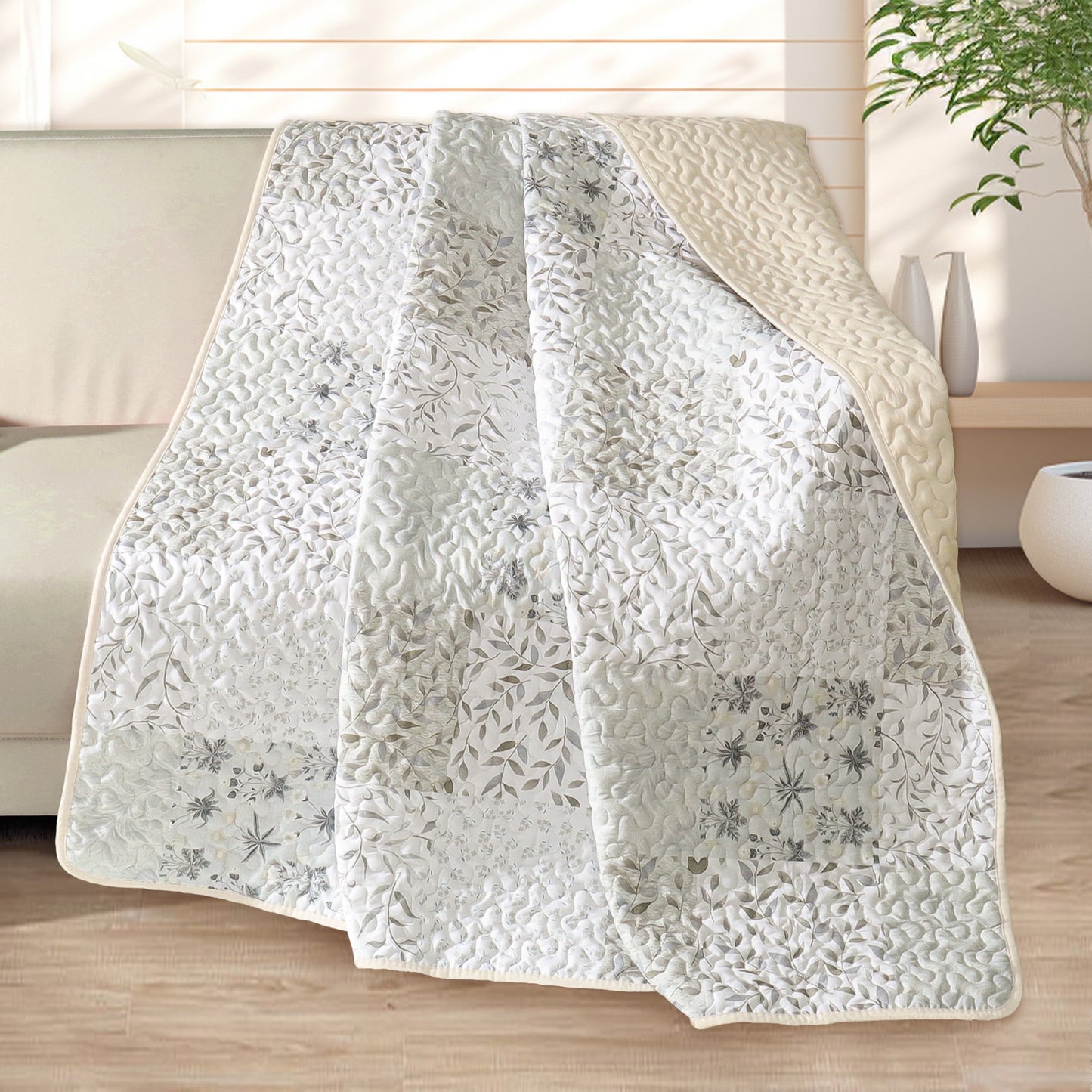 Exclusivo Mezcla Microfiber Boho Patchwork Pattern Quilted Throw Blanket for Bed/Couch/Sofa, Soft and Lightweight (50"x 60", Grey)